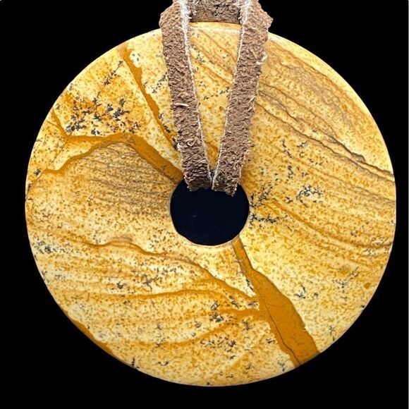 Jasper Disc necklace on leather cord and matching stretch wrap bracelet - Picture 5 of 11